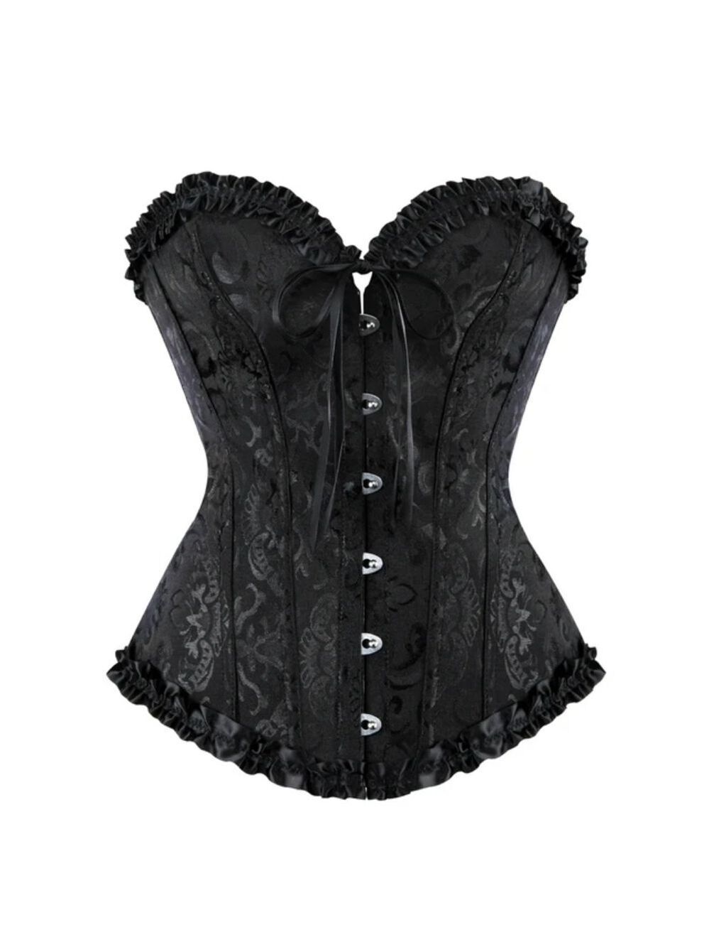 S - XL • Jacquard Lace Up Bustier Top Boned Overbust Corset • NWOT